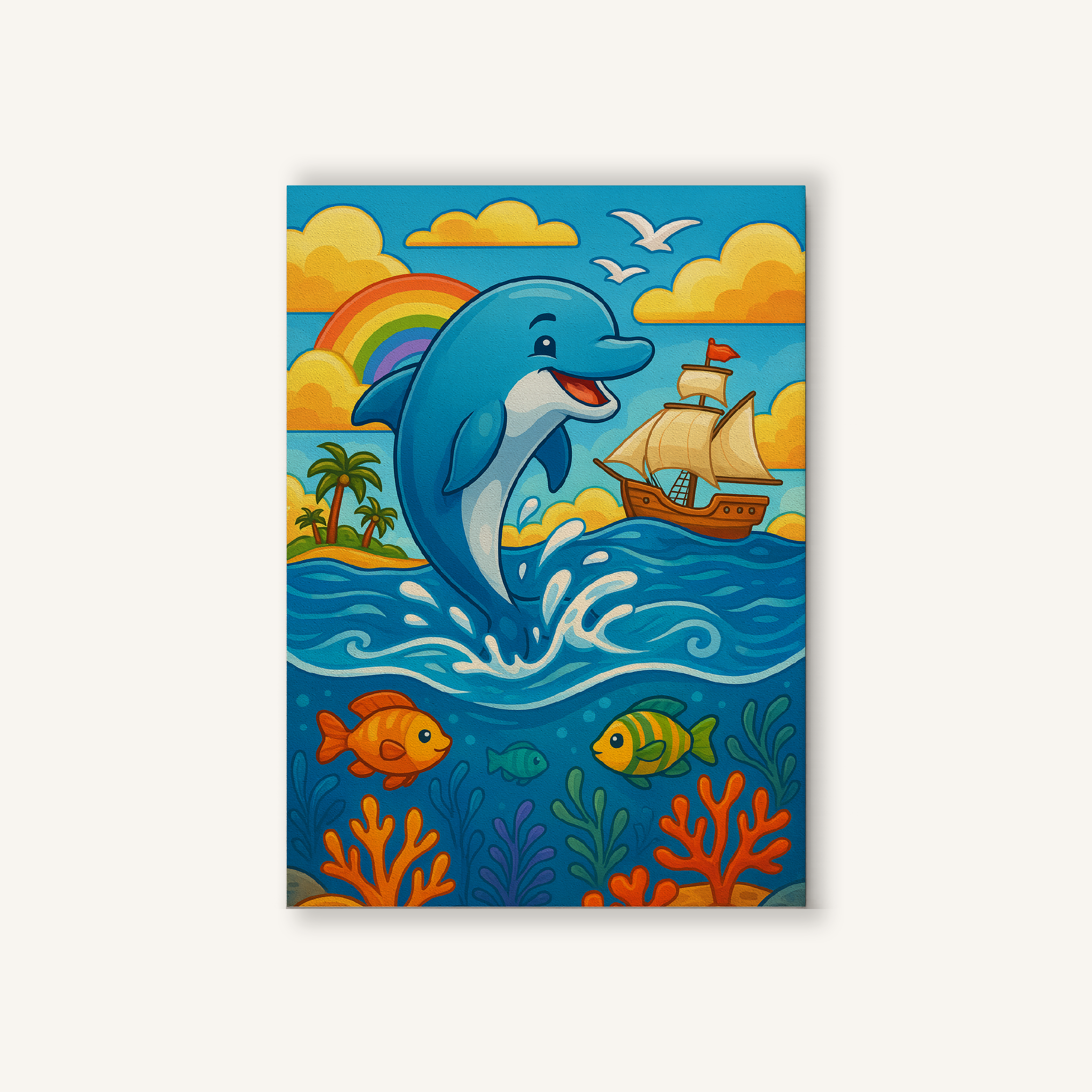 Friendly Dolphin Splash with Mini Ship Paint by Numbers Kit