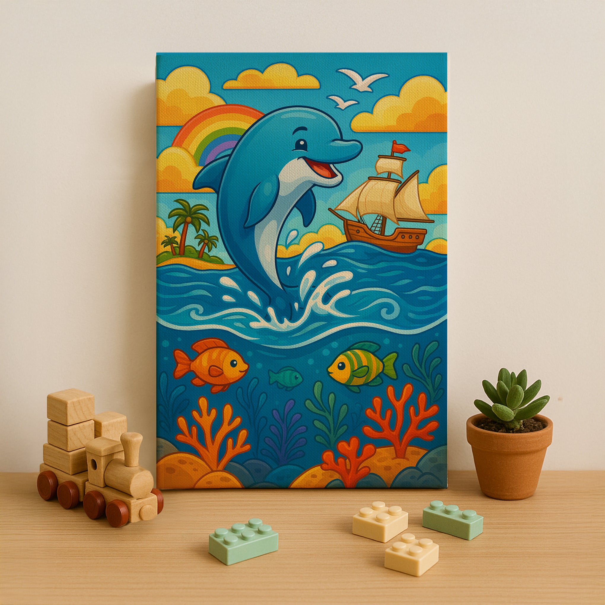 Friendly Dolphin Splash with Mini Ship Paint by Numbers Kit